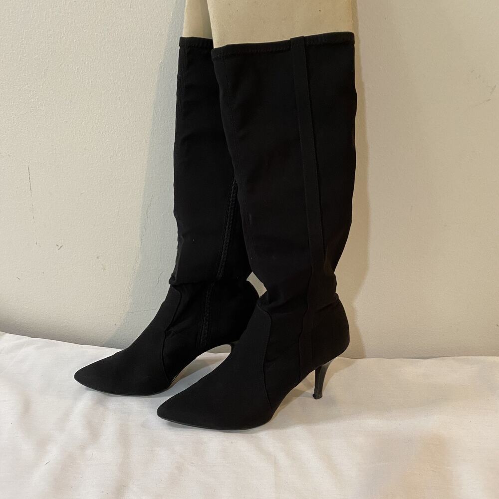 Tahari Women's Size 8M Kristy Black Fabric Pointed Toe High Heel Tall Boots